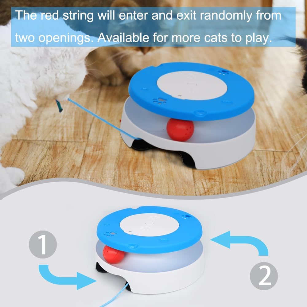 LASOCUHOO 2-in-1 Automatic Cat Toy with Track & Jumping String – Interactive Electric Toy with Rolling Balls & Bell, Battery-Powered (3 AA), Auto Shut-Off for Multi-Cat Play