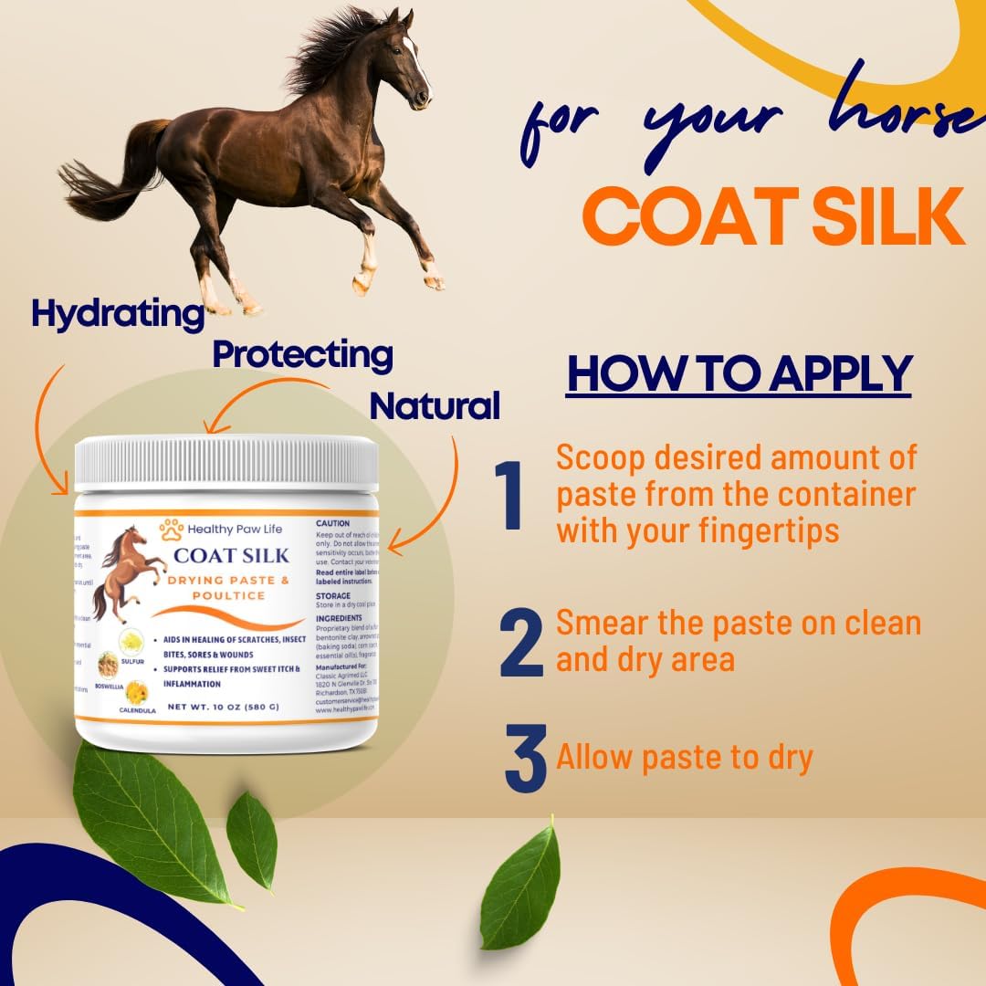 Coat Silk Drying Paste & Poultice for Horses – Natural Relief for Wounds, Scratches, Sores & Sweet Itch – Enriched with Sulfur, Boswellia & Calendula – 10 oz