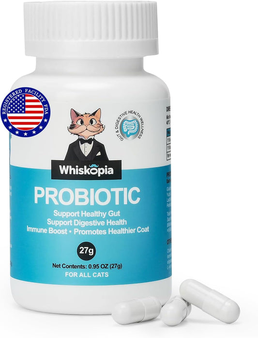 Probiotics for Cats - Cat Probiotic Supplement for Digestive & Gut Support, Diarrhea Relief, Immunity Booster, Cat Probiotic Powder with 9 Billion CFU and Prebiotics, 60 Capsules