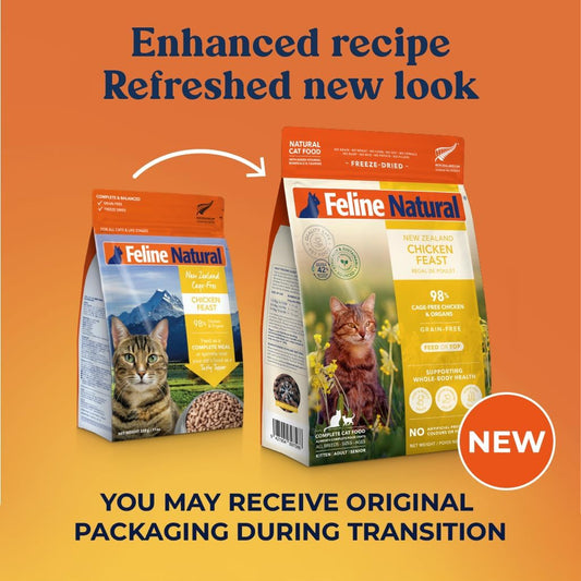 Feline Natural High Protein Dry Cat Food, Freeze-Dried Diet with 98% Meat, Organs & Seafood, No Peas, Grains, or Artificial Additives, Made in New Zealand, Chicken, 11oz