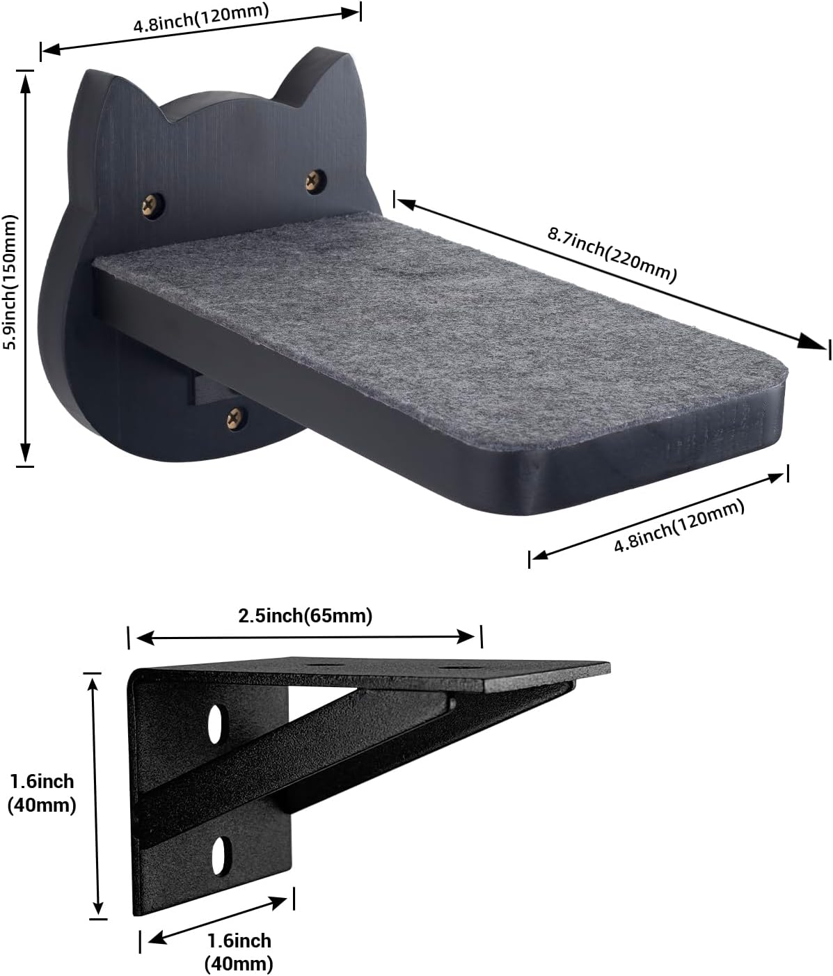 ESPETS Black Painted Solid Wood Cat Wall Climbing Steps Set of 3 - Wall Mounted Cat Floating Furniture Shelves and Perches, Sturdy Climber Stairs Ladders - Holds up 30lbs