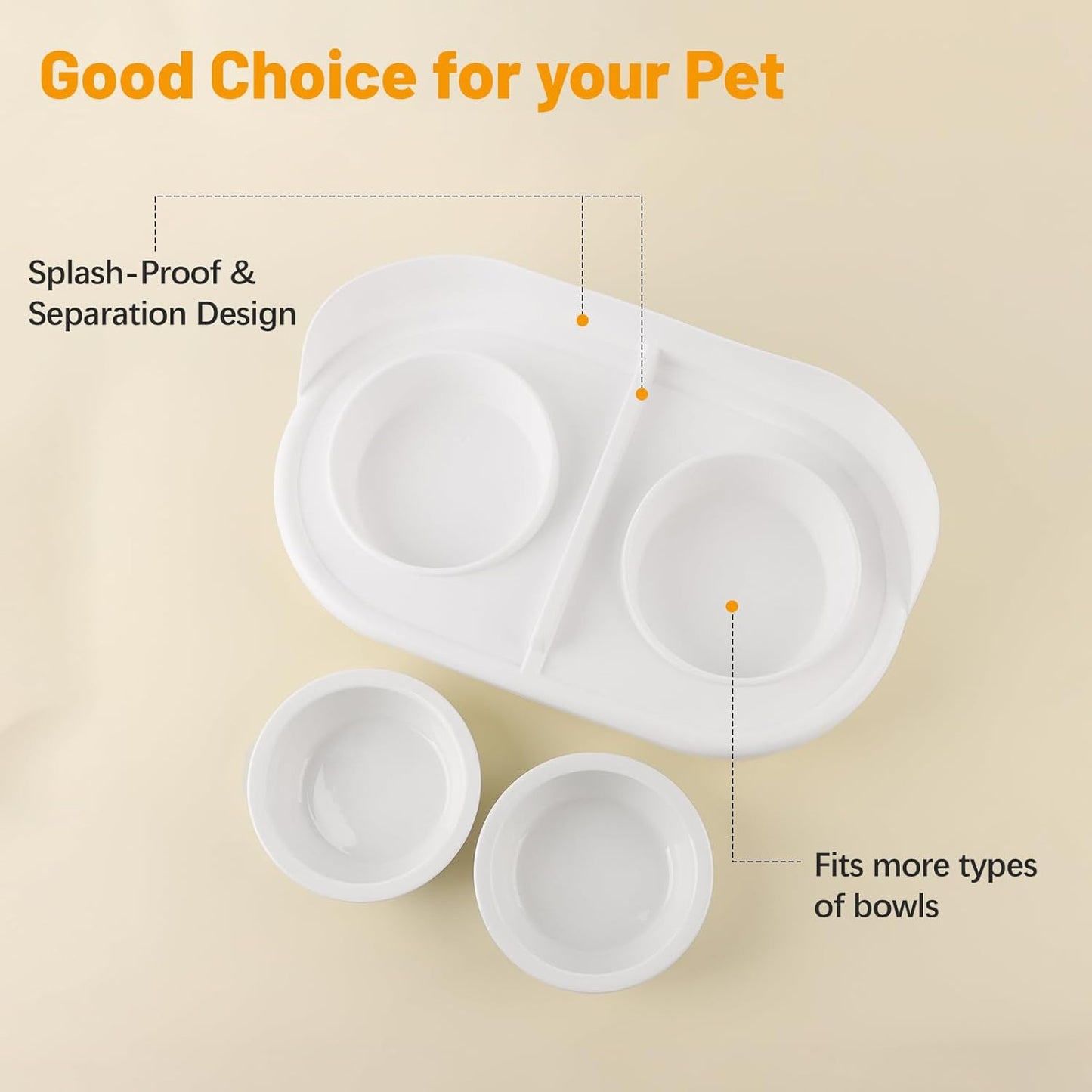 Elevated Cat Bowls, Tilted Rised Cat Food and Water Bowl with 2 Pcs Ceramic Pet Bowls, Rised Stand, Pet Dish Anti Vomiting Feeding Station for All Sized Cats & Small Dogs (White)
