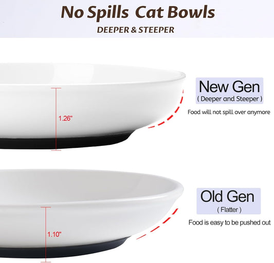 No Spill Cat Bowls,Cat Food Bowl,Anti Whisker Fatigue Healthy Ceramic Cats Dishes Set for Indoor Cats,Shallow Wide Kitten Plates for Food and Water,Non-Slip Silicone Bottom,3 Pack