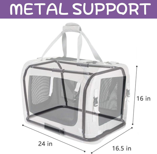 Extra Large Cat Carrier Soft Sided, Portable Small Dog Carrier for 2 Cats, 24"x16.5"x16" Car Travel Folding Comfortable Design, Purple