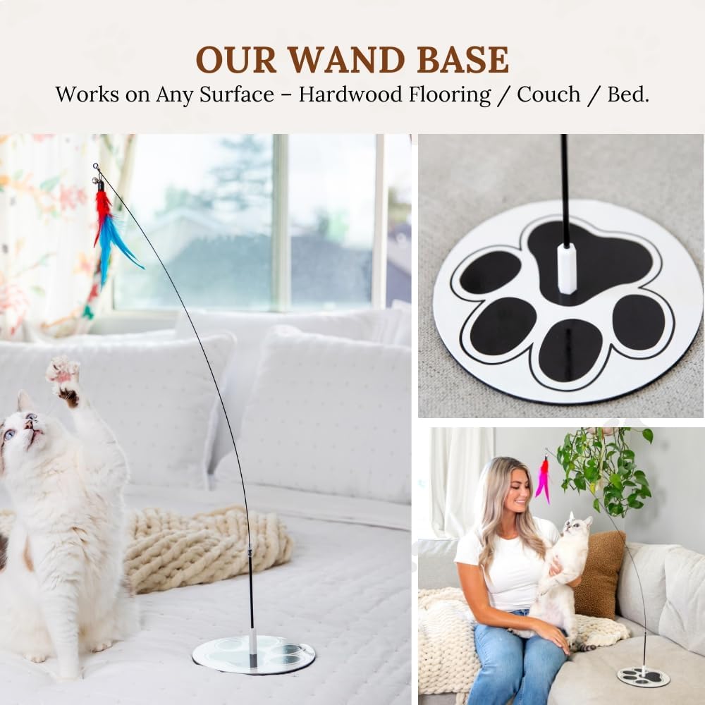 Suction Cup Cat Toys for Indoor Cats Interactive Suction Cup Cat Wand Toy Feather Teaser for Indoor Cats & Kittens Multi Surface Base for Hands Free Play