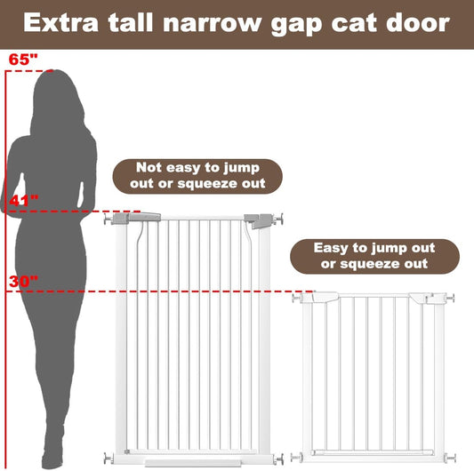 41" Extra Tall and Wide Baby Gate, 63-65.7'' Wide Pet Cat Gate for Doorway, Extra Wide Pressure Mounted Child Door with Expansion Kit, Metal Safe Gate, Tall Dog Gate, White