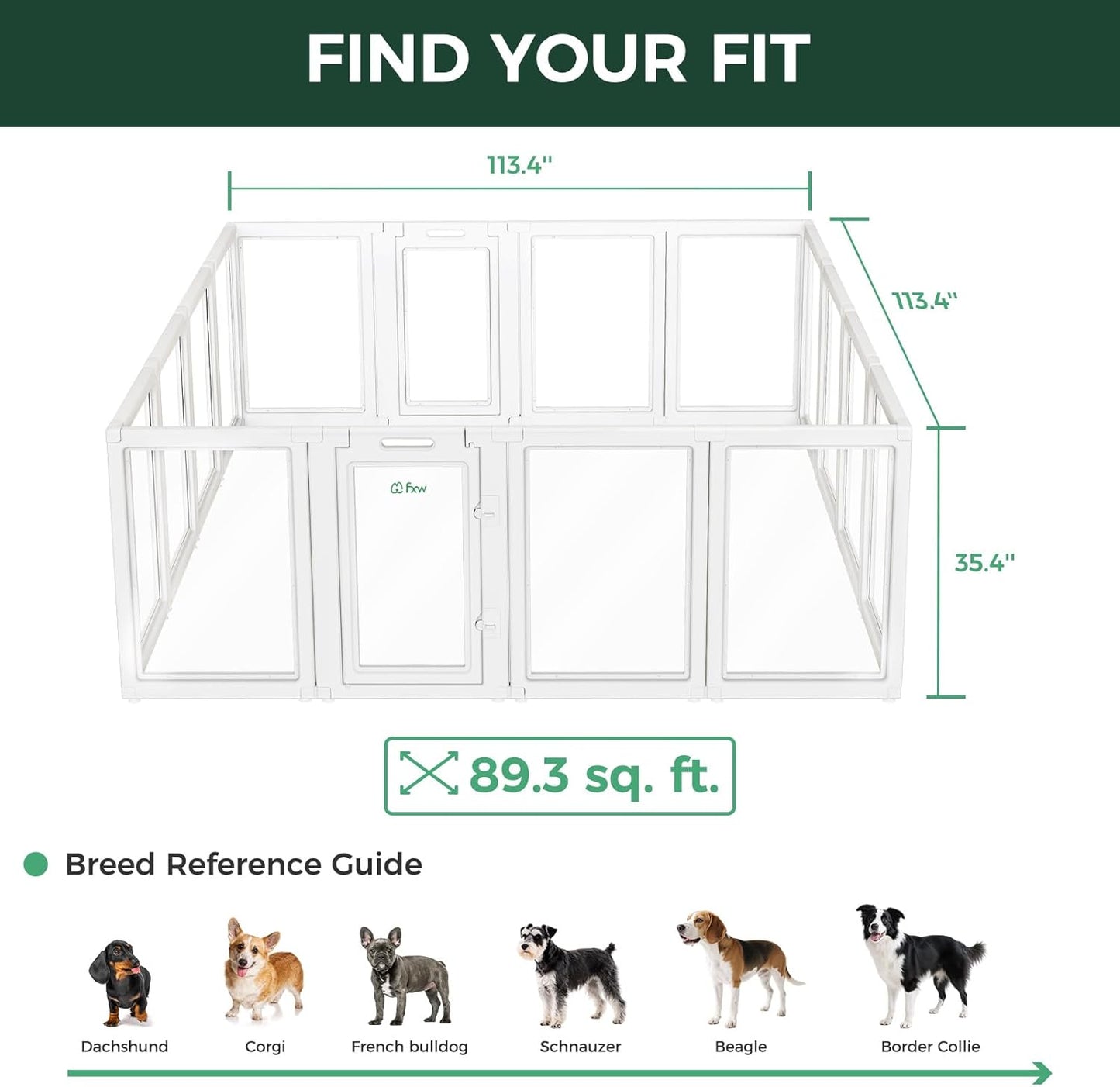 FXW AuraSpace Acrylic Indoor Unleashed Dog Playpen for Medium Dogs, 35 Inch, 16 Panels, White
