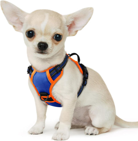 Eagloo Small Dog Harness No Pull, Service Vest with Reflective Strips and Control Handle, Adjustable and Comfortable for Walking, No Choke Pet Harness with 2 Metal Rings, Blue & Orange, XS