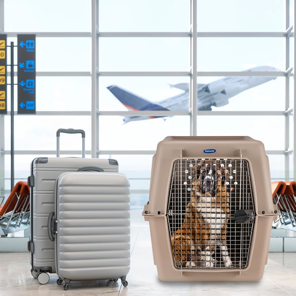 Petmate Ultra Vari Dog Kennel - Portable Crate for Extra Large Dogs 90-125 lbs - Airline-Friendly - Heavy-Duty Plastic Shell - For Home and Travel - Made in USA - 48 Inches - Taupe