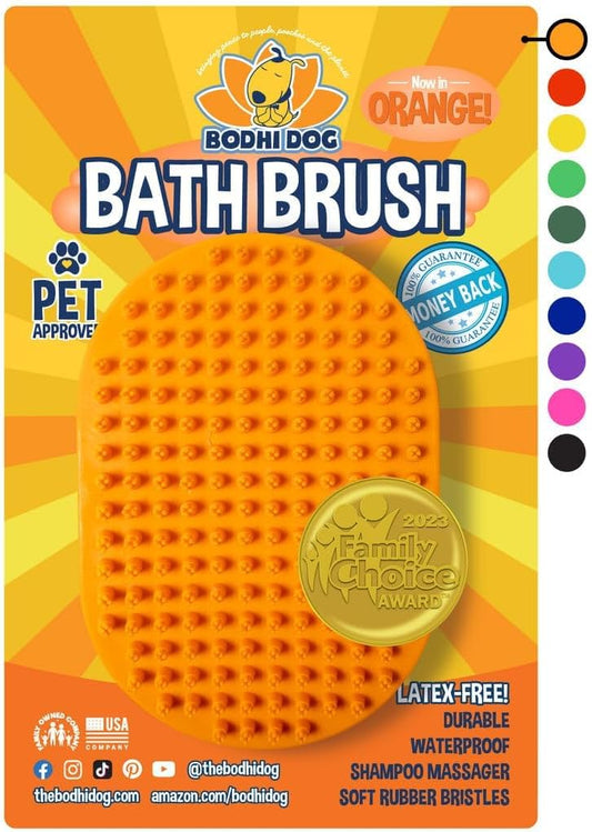 Bodhi Dog Shampoo Brush - Pet Grooming & Bath Supplies for Dogs and Cats - Bath Brush for Long & Short Hair - Premium Scrubber for Shower, Bathing & Massage (One Pack, Orange)