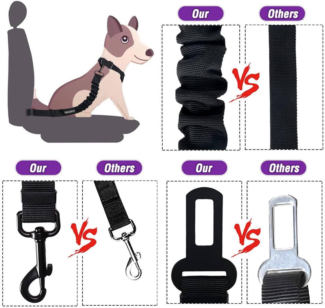 COOYOO Dog Seat Belt,3 Piece Set Retractable Dog Car Harness Adjustable for Vehicle Nylon Pet Safety Heavy Duty & Elastic