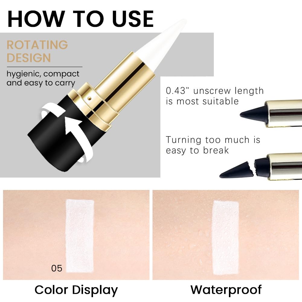 evpct 1Pcs White Gel Eyeliner Pencil Eye Black Face Paint Stick Makeup Set Waterproof Matte Cream Crayon Eyeliner Pencil Set Cat Eye Liners Eyeshadow Guide delineador de ojos contra el agua
