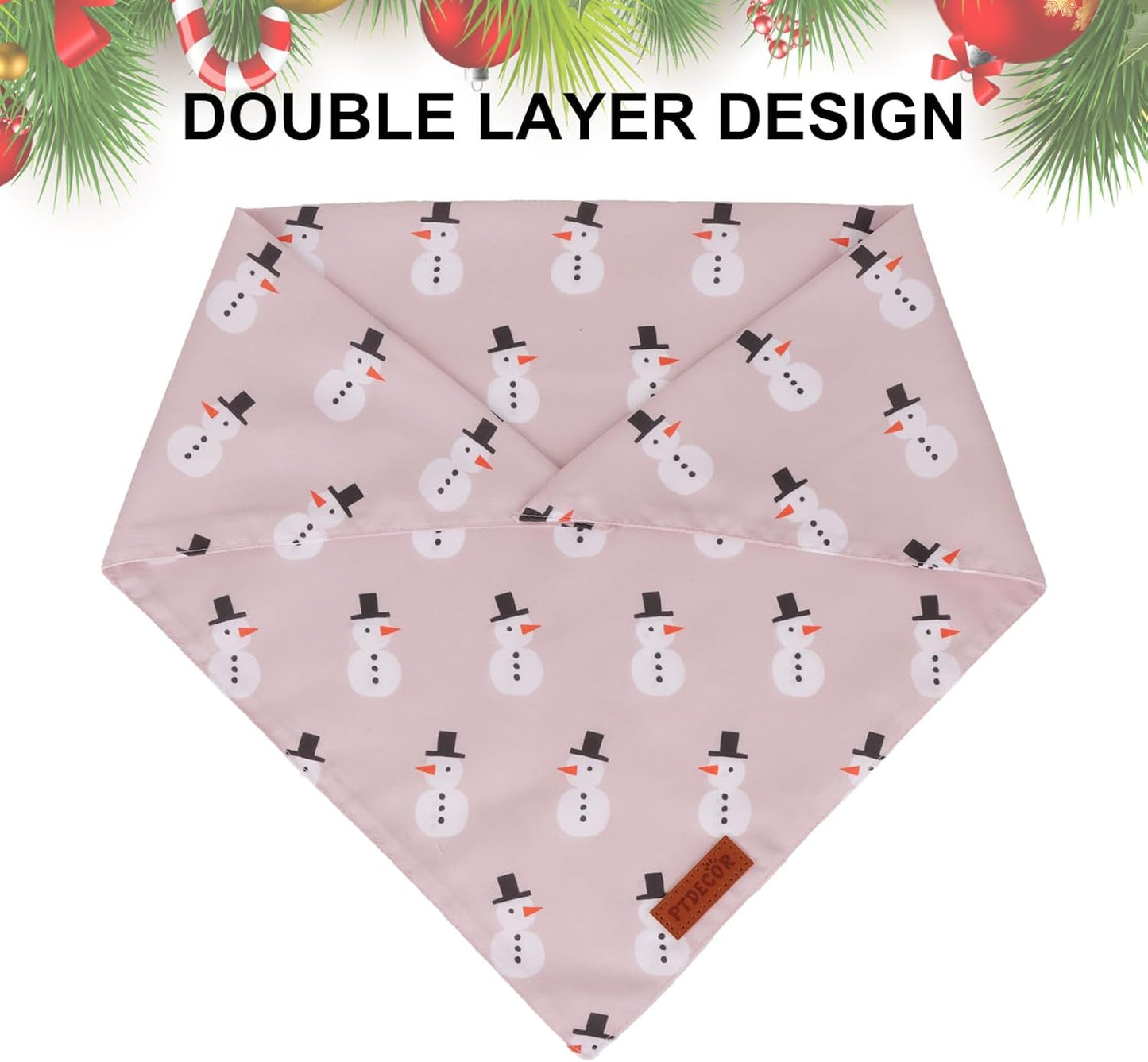 PTDECOR Christmas Dog Bandana, Santa and Snowman Design Reversible Holiday Pet Scarf, Premium Durable Fabric, Triangle Christmas Bandanas for Medium Large Dogs Pets (Large)