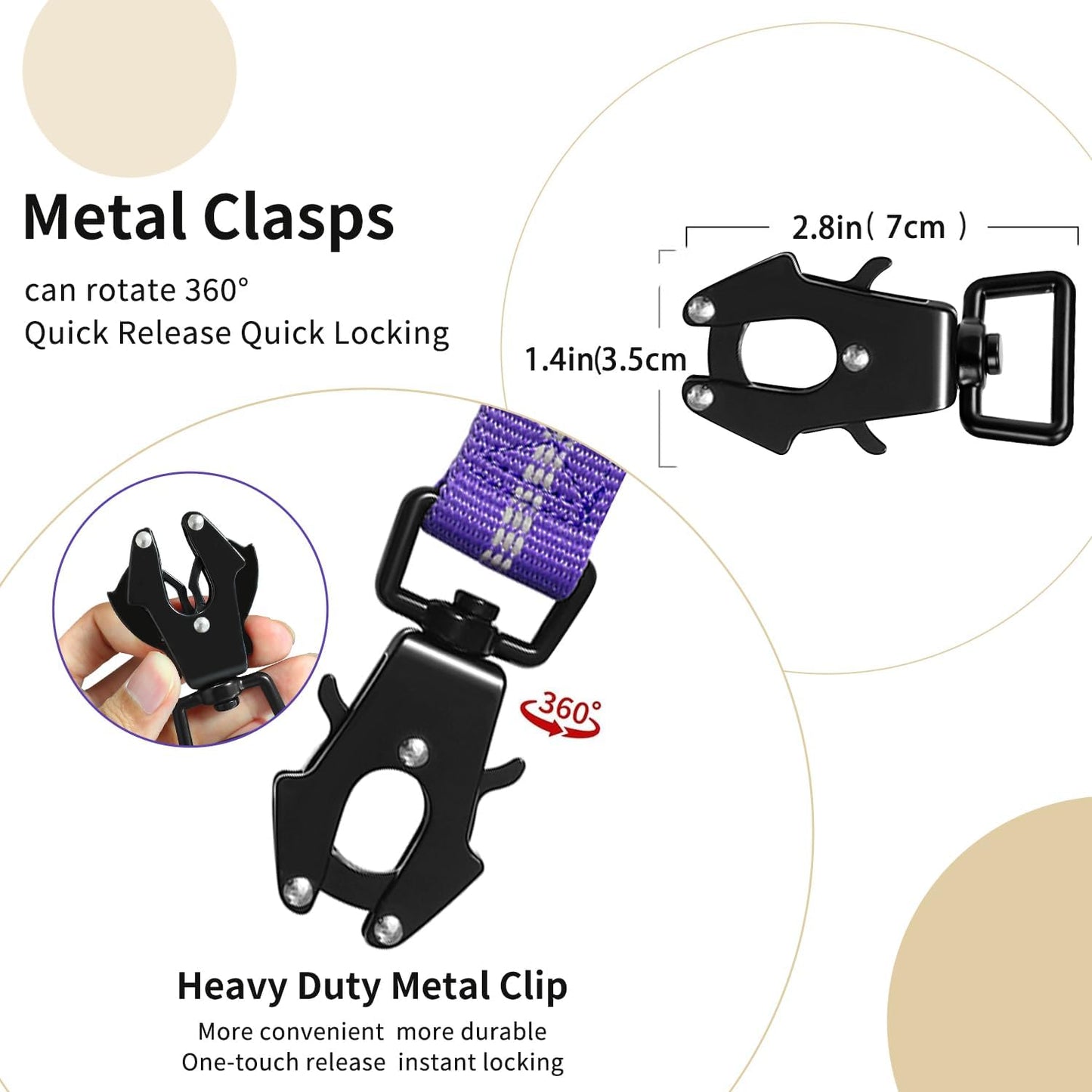 Heavy Duty Bungee Dog Leashes, 4-6FT Shock Absorbing Tactical Dog Leash with 2 Padded Handles, Metal Carabiner Clip,Car Seatbelt, Reflective Dog Leash for Medium Large Dogs (Purple)