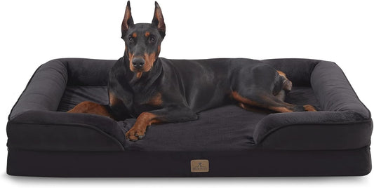 Bedfolks Orthopedic Dog Bed, Waterproof Dog Sofa Bed for Extra Large Dogs, Egg Foam Pet Couch Bed with Removable Washable Cover and Nonslip Bottom, Black