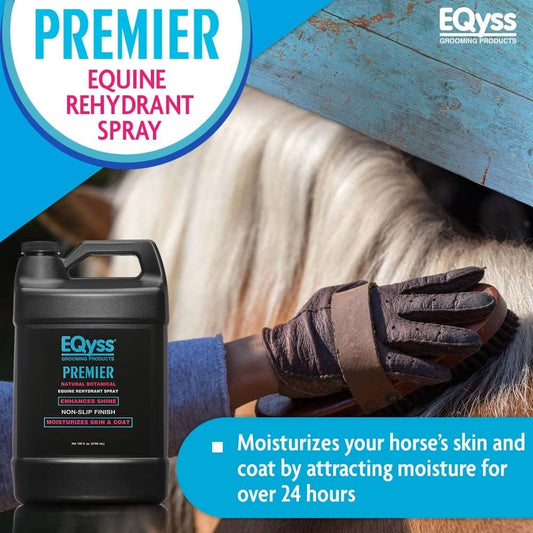 EQyss Premier Equine Rehydrant Spray - Moisturize Horse's Skin & Coat, Add Shine, Detangle, Repel Dirt & Dust - No Silicone, Non-slip Finish (128 oz)