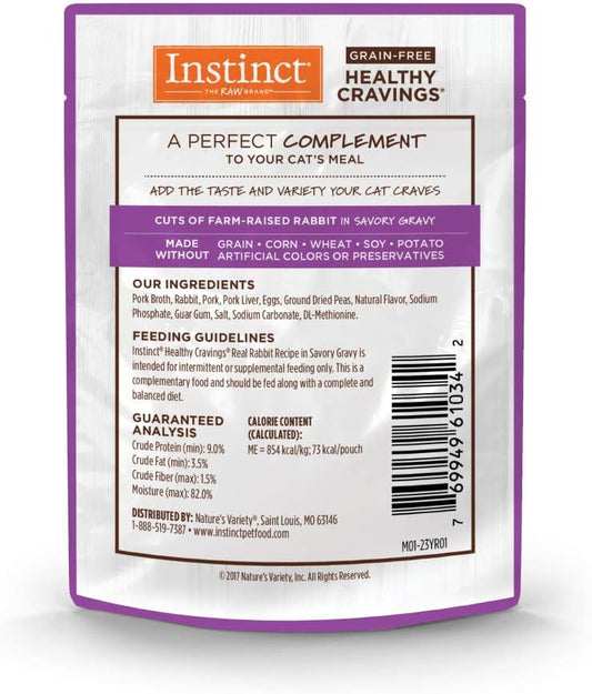 Instinct Healthy Cravings Natural Wet Cat Food Topper, Grain Free Recipe - Real Rabbit, 3 oz. Pouches (Pack of 24)