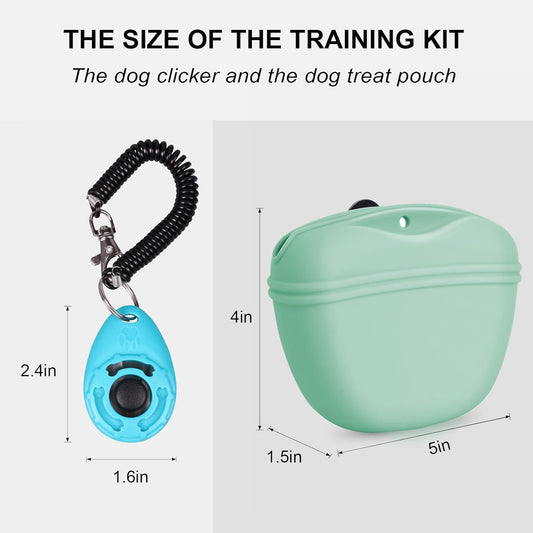 Left&Right Dog Clicker Training Kit,Silicone Dog Training Treat Pouch and Dog Clickers,Dog Treat Bag with Clicker Training for Dogs,Pet Treat Bag with Magnetic Buckle Closing and Waist Clip,Egg Green