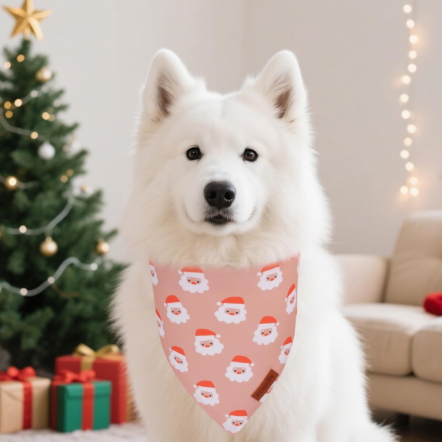 PTDECOR Christmas Dog Bandana, Santa and Snowman Design Reversible Holiday Pet Scarf, Premium Durable Fabric, Triangle Christmas Bandanas for Medium Large Dogs Pets (Large)