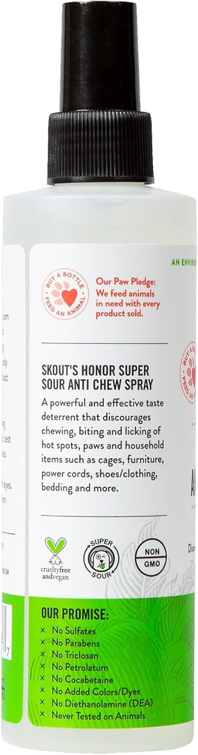 Skout's Honor Super Sour! Anti Chew Spray - Natural Ultra Bitter Formula to Help Deter That unwanted Chewing, Licking, and Biting - Safe for Pets - Safe for Indoor and Outdoor Use, 8 oz