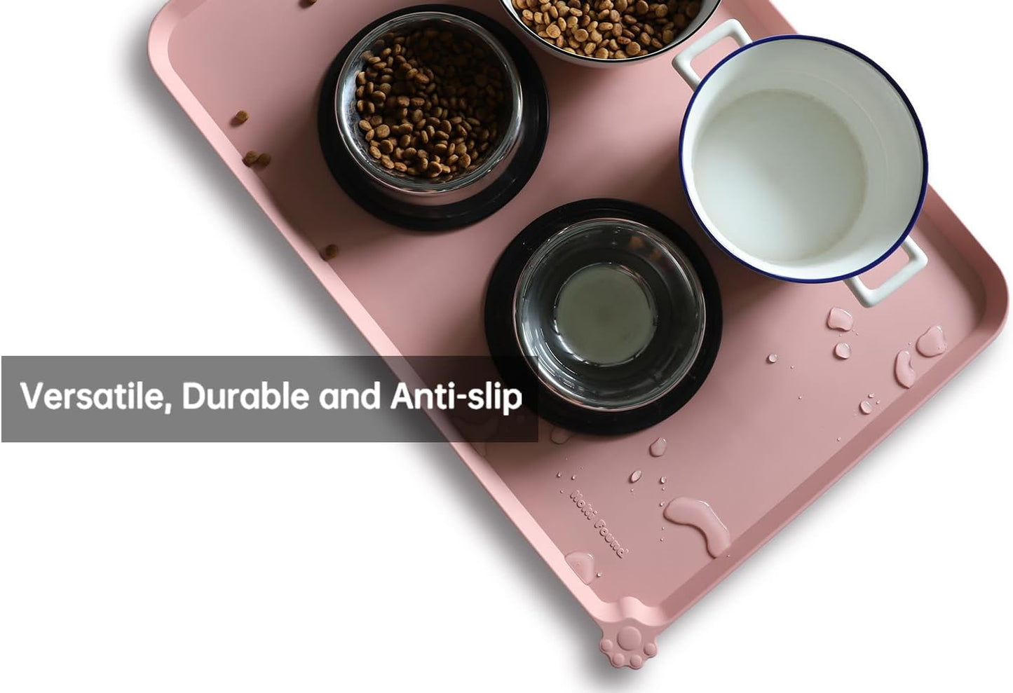 Hoki Found Large Non Slip Pet Feeding Mats - Silicone tray - Waterproof Bowls - Neutral Pink