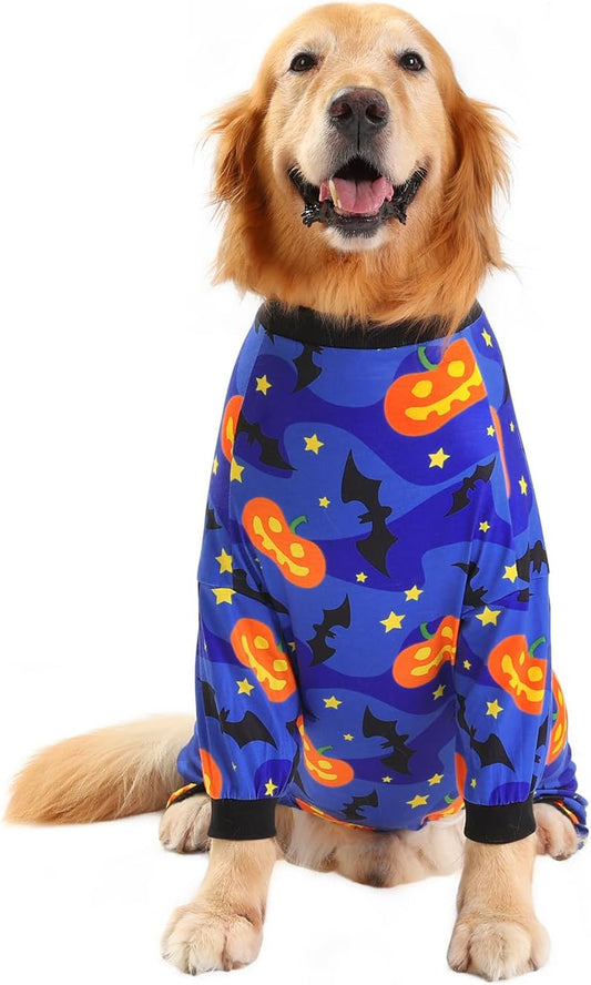 HDE Dog Pajamas One Piece Jumpsuit Lightweight Dog PJs Shirt for M-3XL Dogs Starry Pumpkins - XL