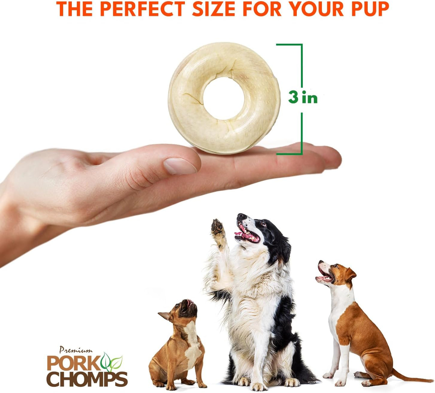Pork Chomps Pressed Pork Skin Dog Chews, 2.5-inch Rings, Real Chicken, 8 Count (Pack of 2)