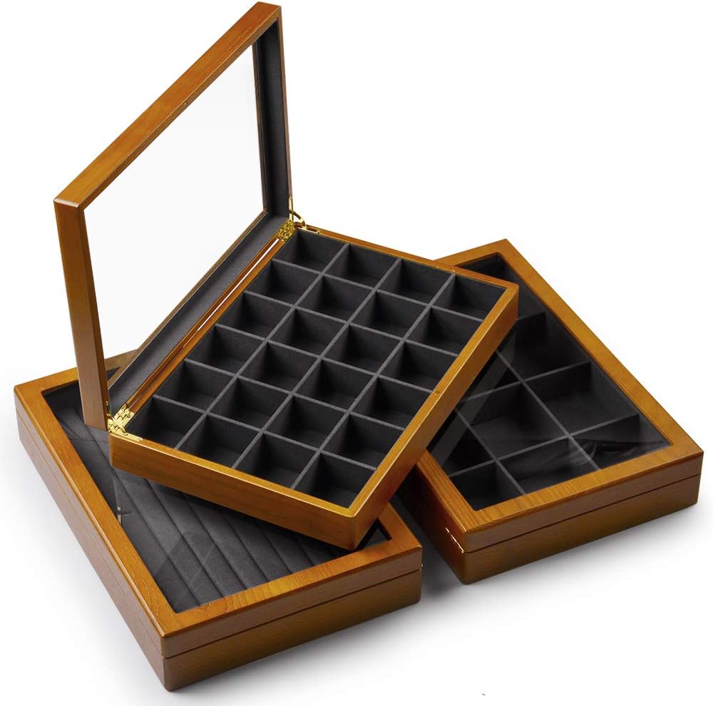 Oirlv Solid Wooden Jewelry Box Rings Earrings Necklaces Display Case with Lid Vintage Jewelry Organizer Box for Women
