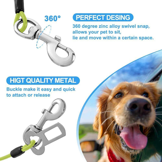 Dog Seat Belt Harness for Car,Dog Seatbelt of Coated Wire Leash Safety Restraint,No Chew Tether Cable Vehicle,Double Clips & Latch(Green, 24 inch/60 CM)