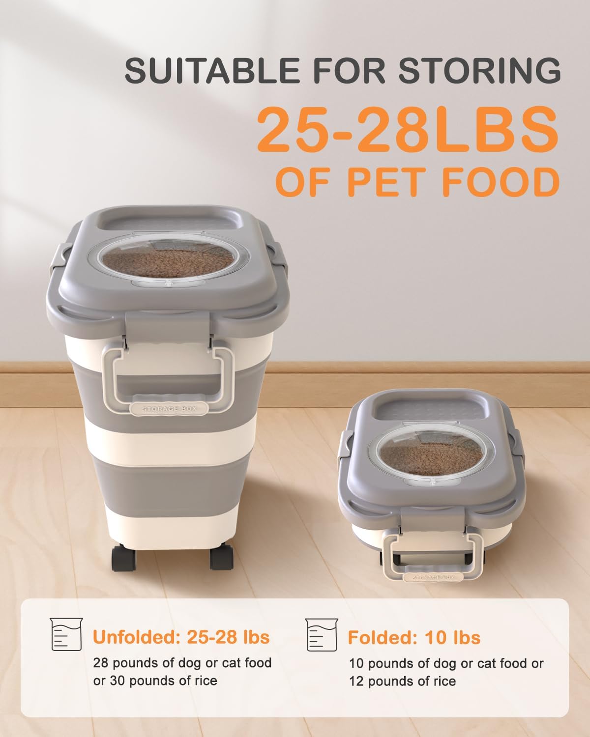 25-28lbs Dog Food Storage Container, Collapsible Dog Food Container, Wheels, Handle, Airtight Pet Food Storage Container, Scoop, Small Dry Container For Dog Cat Bird Food
