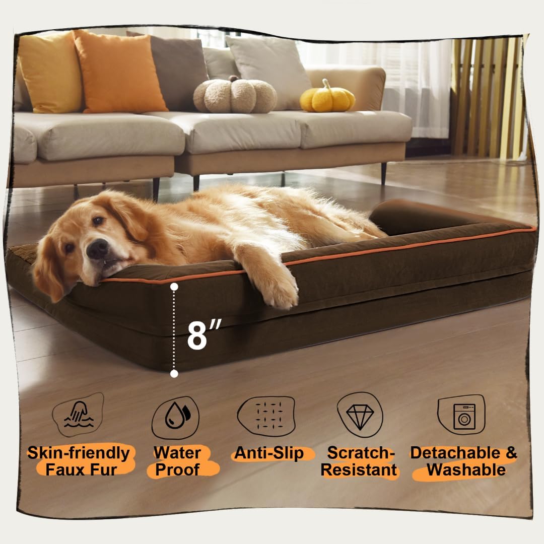 Large Dog Bed Orthopedic Washable - Extra Large XXXLarge Dogs, Orthopedic Coffee Jumbo Dog Bed with Waterproof Cover and Removable Egg Foam, Couch Bed Bolster