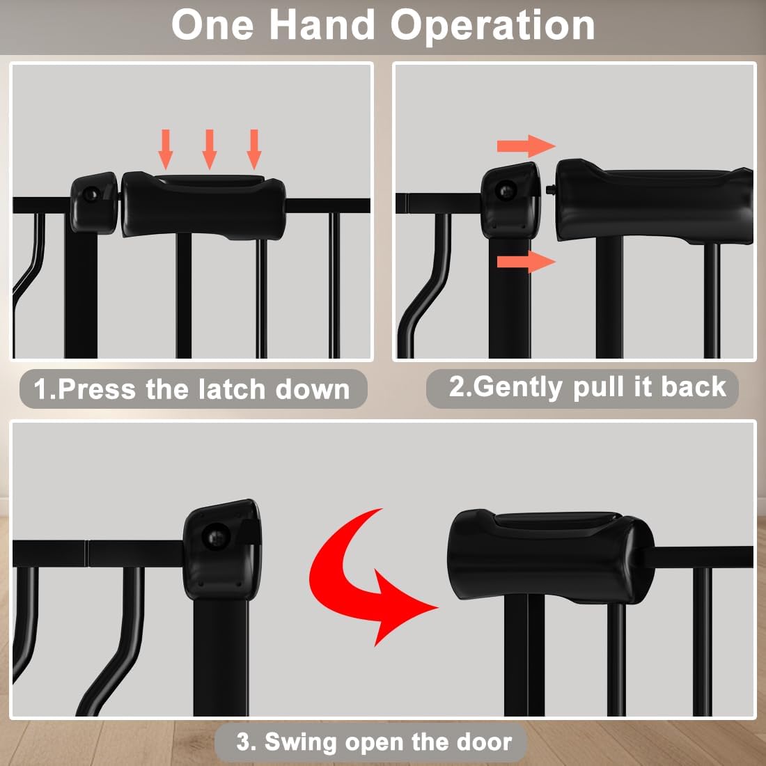 Fairy Baby Walk Through Baby Gate 38.5-43.5 Inch Wide, Pressure Mounted Safety Gate with Door No Drill, Black Tension Metal Gate for Dog and Toddler