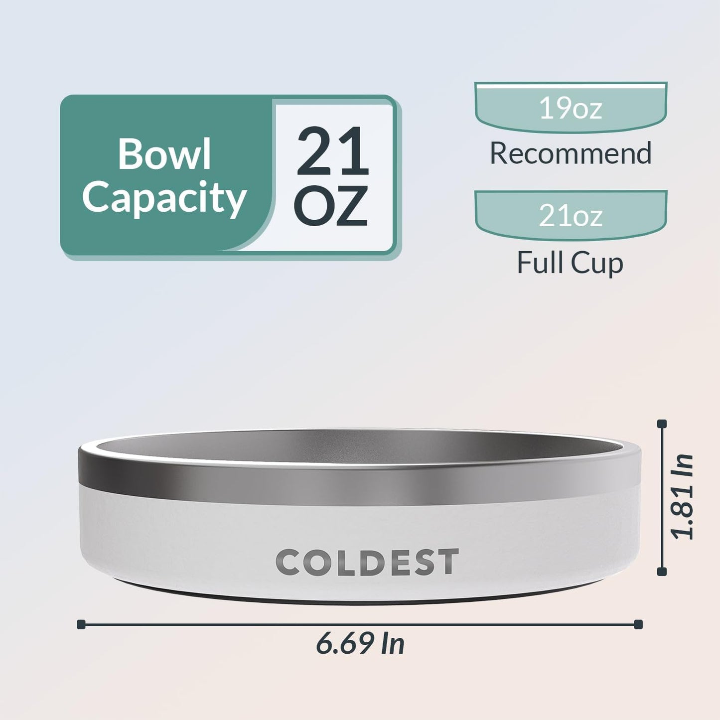 Coldest Dog Bowl - Anti Rust Metal, Non Slip, 3 Layers Insulated Stainless Steel Dog Bowls - Spill Proof & Heavy Duty - Water Bowl for Dogs, Cats & Pets, Dish Washer Safe (21 oz, Epic White)