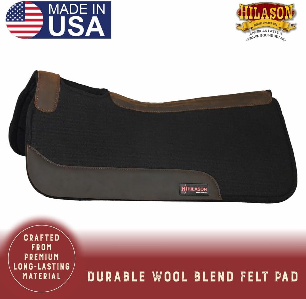 HILASON Western Wool Felt Horse Saddle Pad W/Distressed Wear Leather Made in USA | for Horses