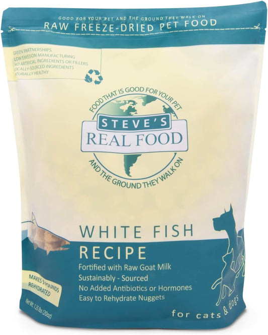 Steve's Real Food Freeze-Dried Raw Nuggets - White Fish Recipe - Raw Pet Food for Dogs and Cats - 20 oz