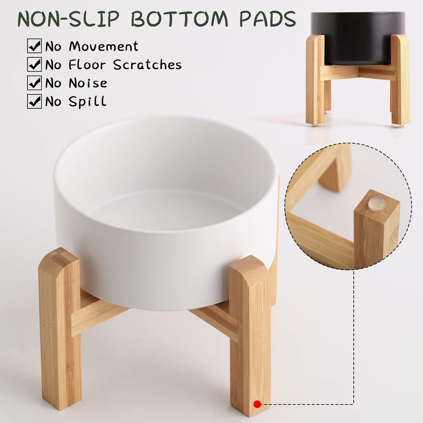 Petygooing White Elevated/Raised Ceramic Dog Bowl for Small Breeds, Dog Food Water Dish with Stand,Pet Feeding Bowl with Anti Slip Rubber for Cats and Small Dogs Puppy 13.5 OZ (5.1In / 1.7 Cups)