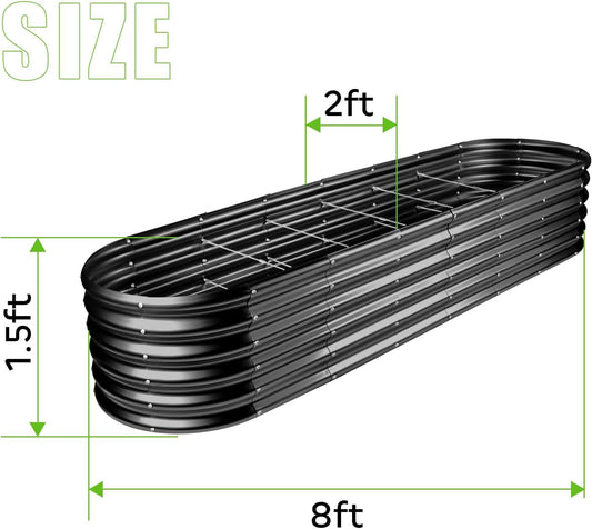 Land Guard 8×2×1.5ft Galvanized Raised Garden Bed Kit, Raised Garden Boxes Outdoor, Oval Metal Raised Garden Beds for Vegetables, Gray