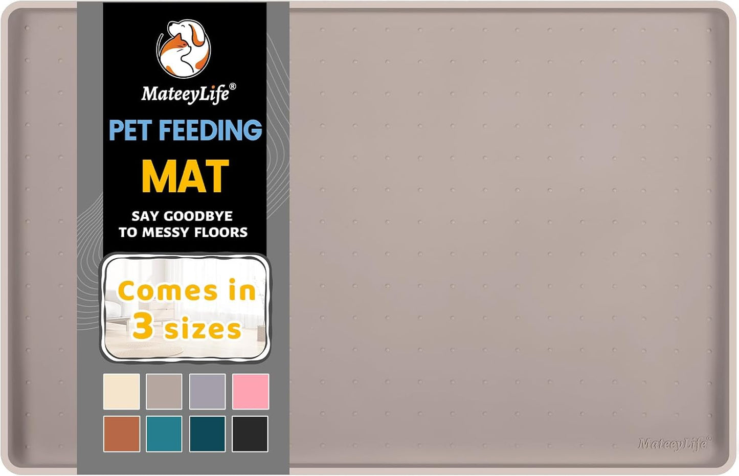 MateeyLife Silicone Cat & Dog Food Mat for Floors Waterproof, Anti-Slip Dog Bowl Mats for Food and Water, Pet Feeding Mats with Lip to Prevent Spills, Pet Placemat for Messy Drinkers to Protect Floors