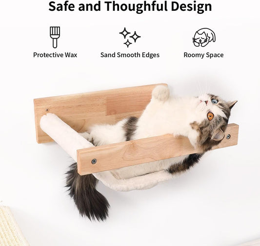 FUKUMARU Cat Hammock Wall Mounted, Kitty Beds and Perches, Wooden Cats Furniture, Stable Wall Shelves for Sleeping, Playing, Climbing, and Lounging
