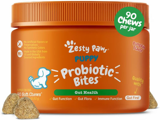 Zesty Paws Puppy Probiotics for Dogs - for Digestive Health, Gut Flora & Immune System Support - Dog Probiotics for Puppies with Bacillus subtilis & Pumpkin - 90 Count