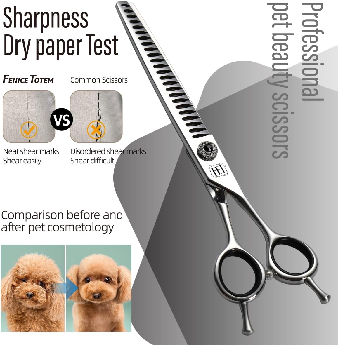 Dog Grooming Scissors: 7.5 inch Pet Chunker Shears Made Of Japanese 440C Advanced Stainless Steel Professional Grooming Scissors for Dogs Cats and Other Pets