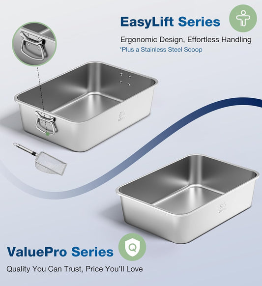 Extra Large Stainless Steel Cat Litter Box, 27.5" L×19.6" W×3.9" H, XXL Metal Kitty Litter Pan with High Sides, Odor-Free, Non-Stick, Easy to Clean, Ideal for Big Cats & Multi-Cat