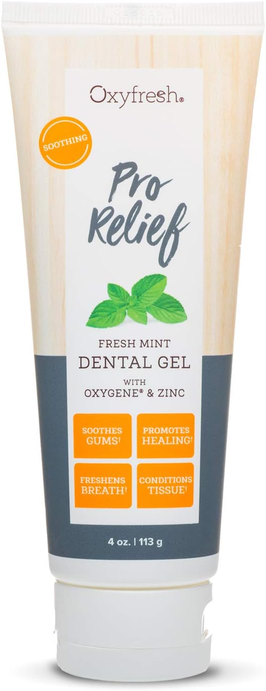 Oxyfresh Premium Pro Relief Dental Gel with Zinc –Infused with Aloe Vera, Chamomile and Xylitol – Dentist Recommended to Help Soothe Gum Tissue. 4 oz.