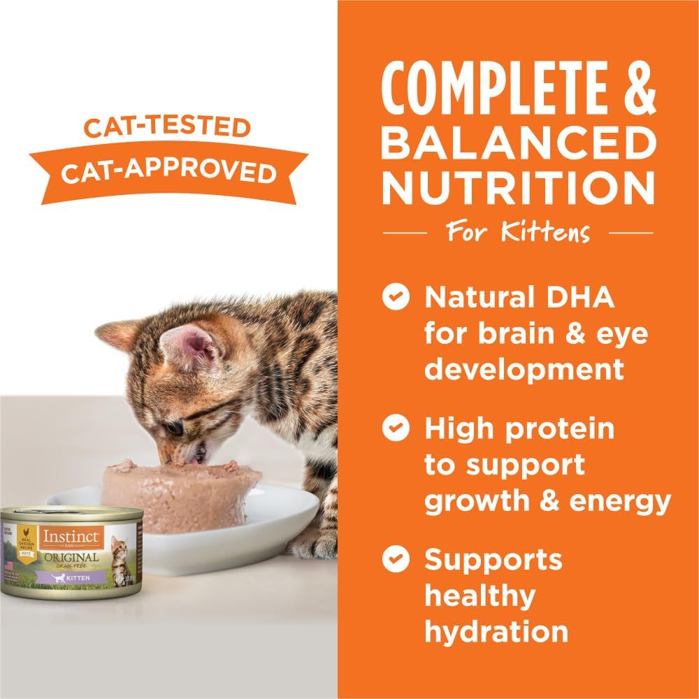 Instinct Original Kitten Wet Cat Food, Pate, Grain-Free - Real Chicken, 3 oz. Cans (Pack of 24)