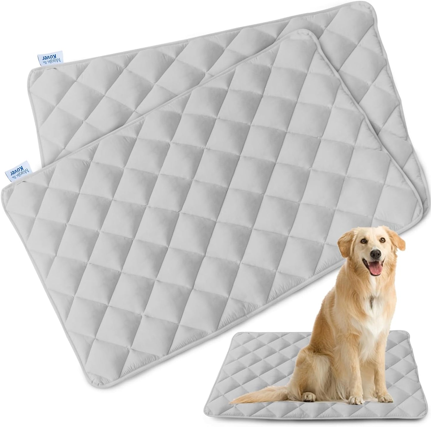 Magik & Kover Dog Crate Pad 2 Pack (48" x 30"), Soft Dog Crate Mat with Anti-Slip Bottom, Machine Washable Kennel Pad, Fits 48 Inch Crate, Grey