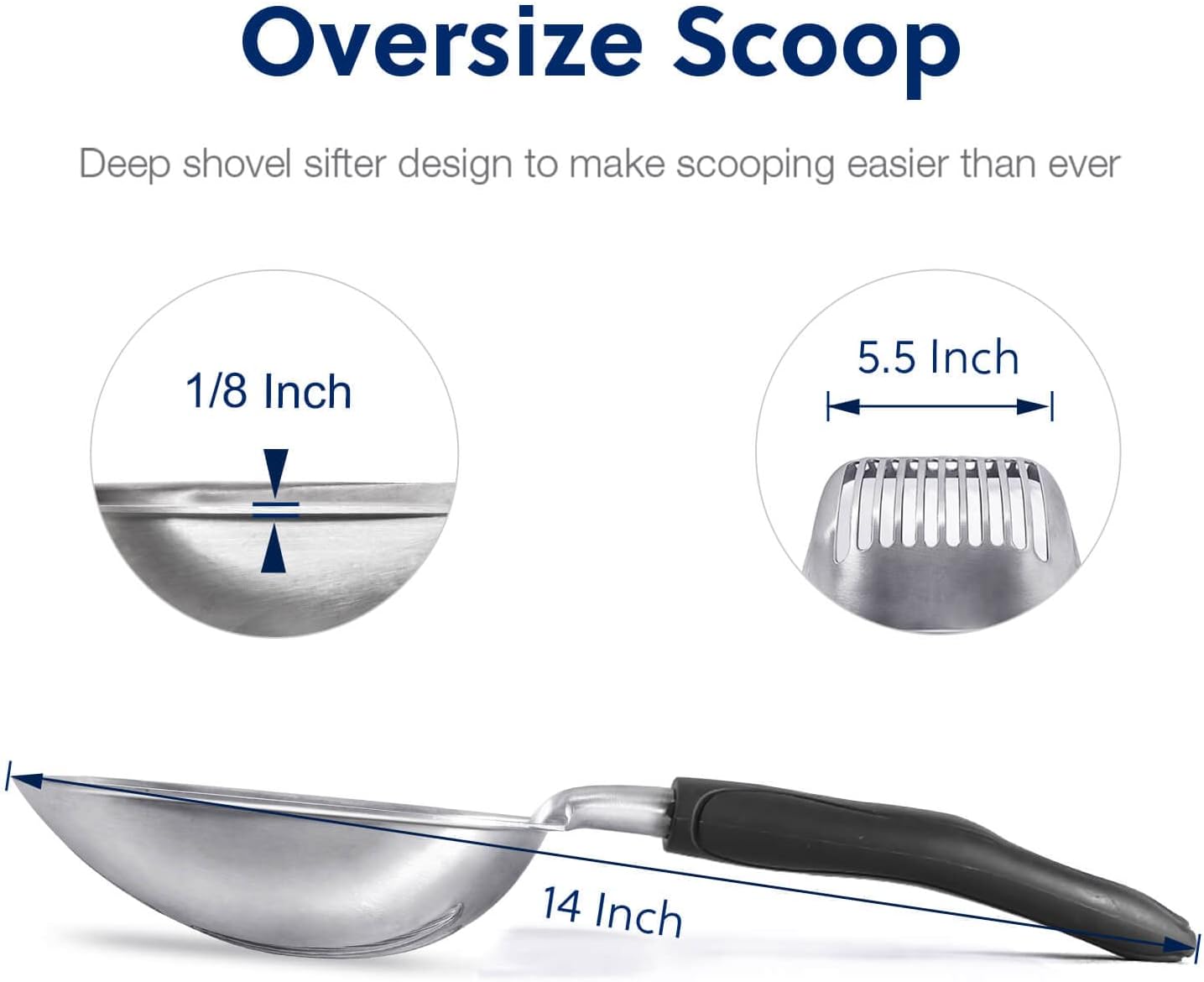 WePet Cat Litter Scoop, Aluminum Alloy Sifter, Kitty Metal Scooper, Deep Shovel, Long Handle, Poop Sifting, Kitten Pooper Lifter, Durable, Heavy Duty, for Litter Box