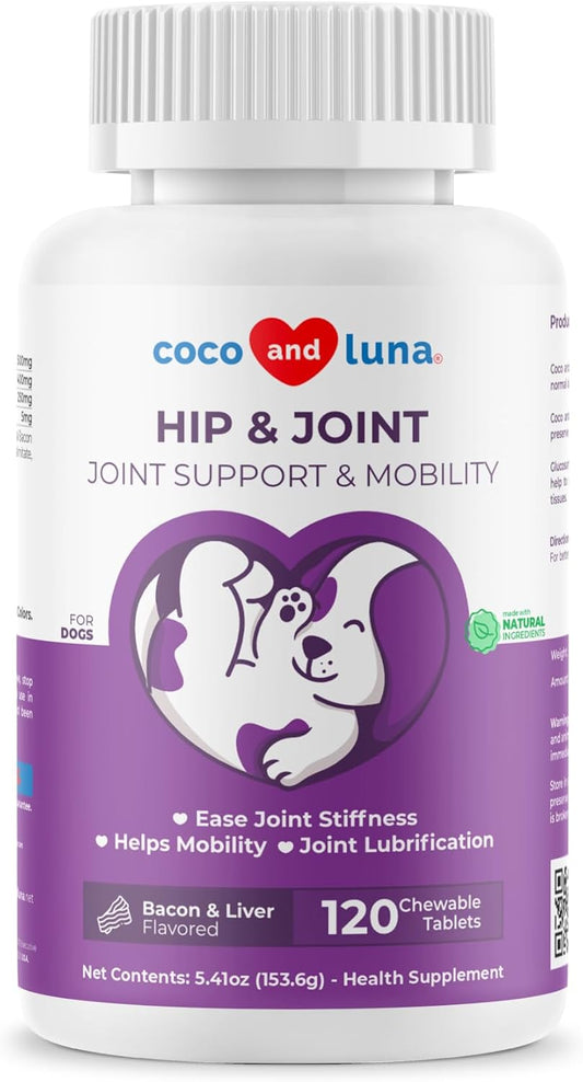 Joint Supplement for Dogs - 120 Chewable Tablets - with Glucosamine, Chondroitin, MSM and Manganese for Hip, Tissue, and Mobility Support, Dog Joint Pain Relief