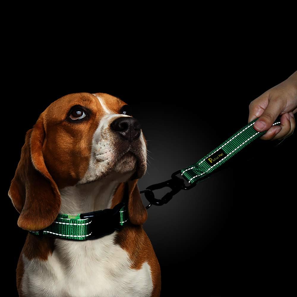 PLUTUS PET 10” Short Dog Leash, Reflective Nylon Padded Handle, Strong Traffic Leash with Carabiner Clip, Perfect for Large or Medium Dogs（10”，Green