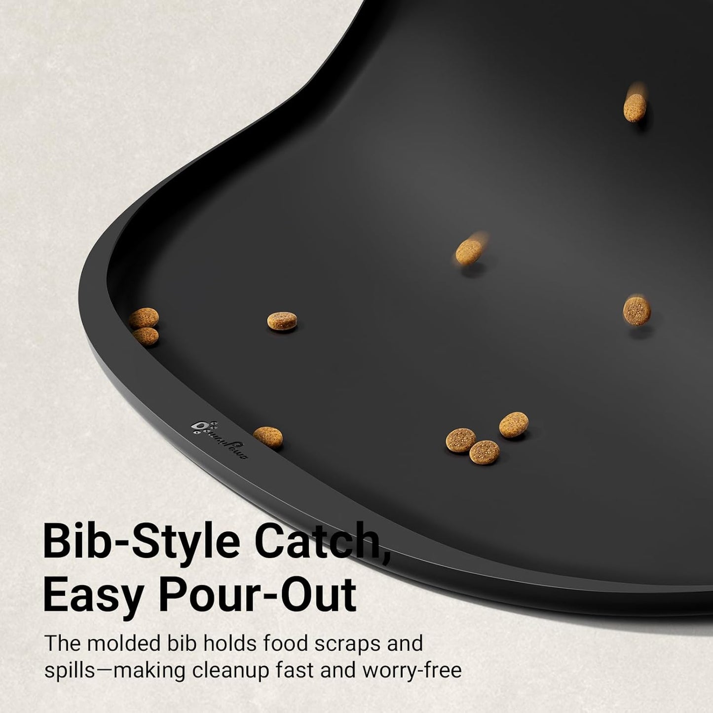 DownyPaws Dog Food Mats for Floors Waterproof, BPA Free Silcone Dog Bowl Mat, Non-Slip Pet Feeding Mat with High Raised Edge, Cat Placemat for Messy Drinkers, 18"×12.5", Black
