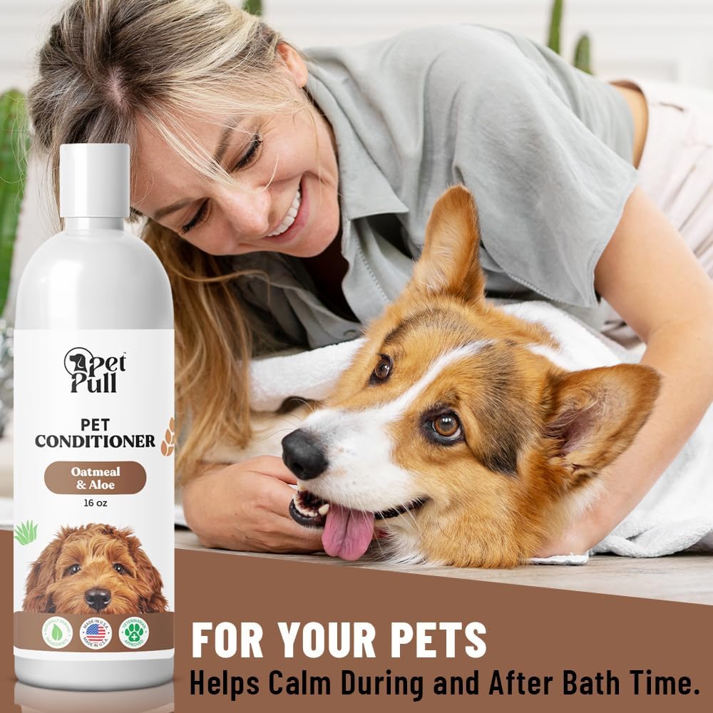Pet Shampoo and Conditioner for Dogs and Cats - Plant-Based Dog Shampoo Cleanser - Pet Supplies for Pets - Sensitive Skin Dog Wash- Made in The USA (16 oz) (Oatmeal & Aloe, Conditioner)